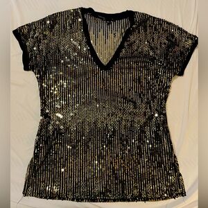 Black and gold sequined tunic top or coverup . Sheer mesh.large I.N.C.